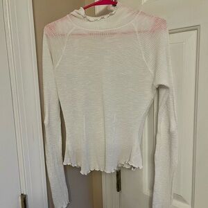 Free People White Fitted Ribbed Blouse